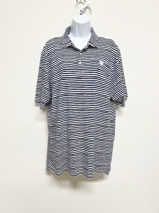 B Draddy Other - B Draddy Mens Navy White Striped Short Sleeve Polo Shirt Size L